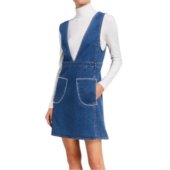 See By Chloe Denim Dress Mini Overall Trim Short Blue Jean size 36 4 seeby chloe - Picture 1 of 9